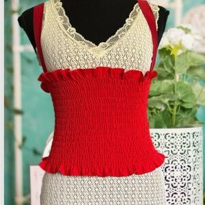 Red Lace Trimmed Women's Top size S pre-owned 
Red top& off white top 2 items .